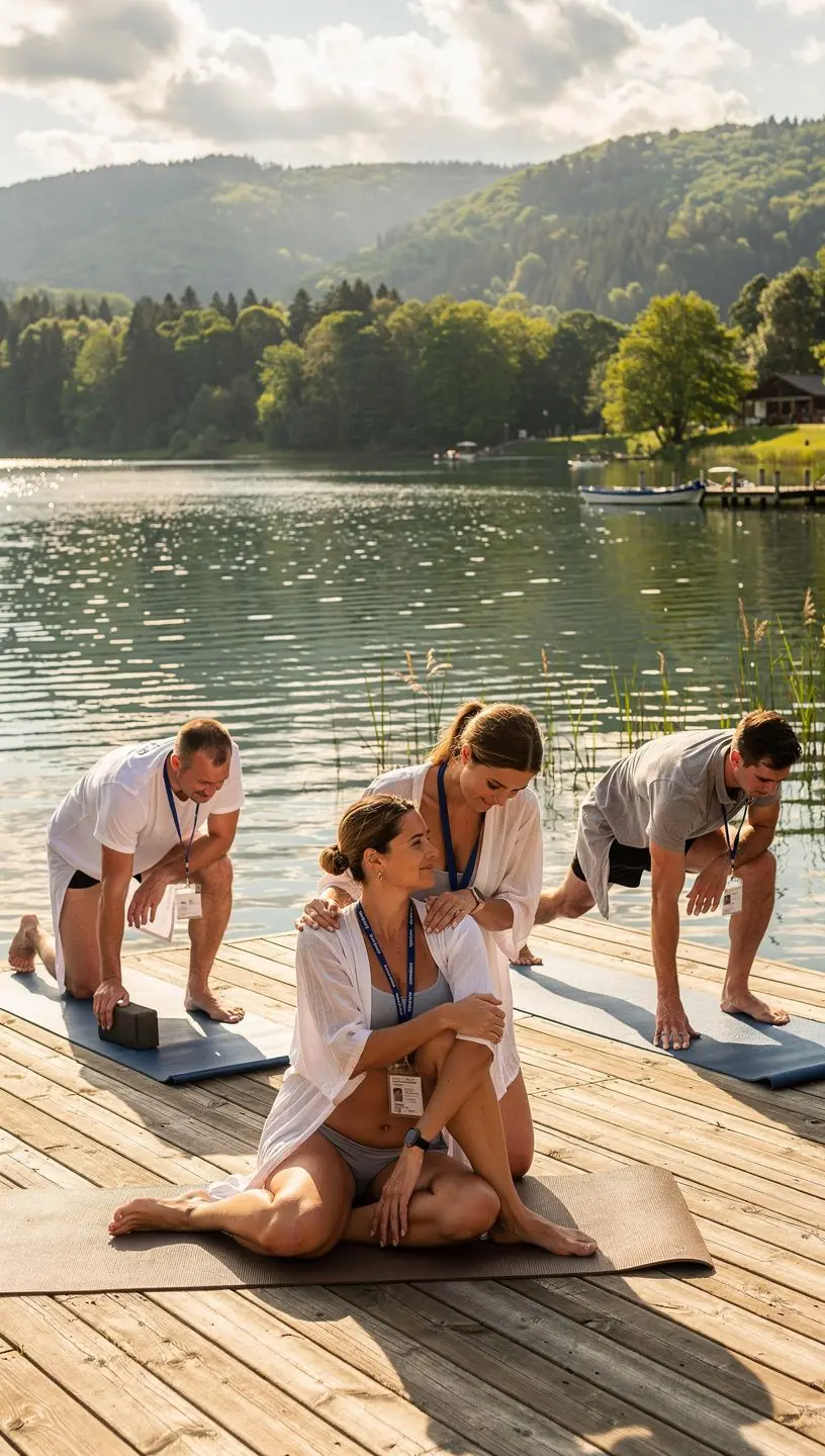Un paesaggio naturale all'esterno di un centro yoga, che invita alla tranquillità.